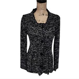 BCBGMAXAZRIA Black Heathered Boho Button Up‎ Cardigan Sweater Size XL